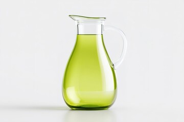 Poster - Green glass pitcher filled with clear liquid on a plain background in an indoor setting
