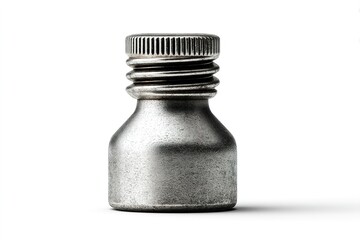Poster - Unique silver metal bottle with a ribbed cap displayed on a plain background