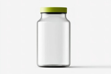 Poster - Transparent glass jar with a green lid on a plain background, suitable for storage and organization purposes