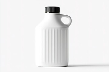 Poster - White plastic container with black cap used for storing liquids displayed on a plain background