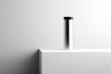 Poster - Stylish metallic container resting on a minimalist surface with soft lighting for an elegant atmosphere