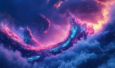 Poster - Cosmic waves of vibrant colors in a surreal space landscape at twilight