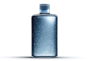 Poster - Clear glass bottle with sparkling liquid is showcased on a plain background in bright lighting