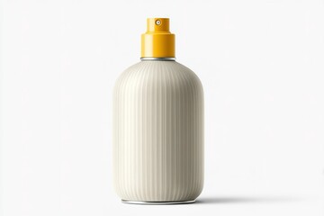 Poster - Stylish spray bottle with a yellow cap and ribbed design placed on a clean white background ready for product showcasing