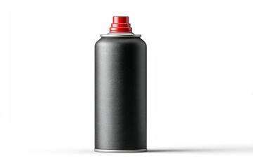 Poster - Black spray can with red nozzle positioned upright on a white background for artistic expression and design projects