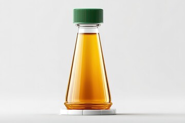 Poster - Unique bottle design showcasing golden liquid in a modern setting with vibrant green cap