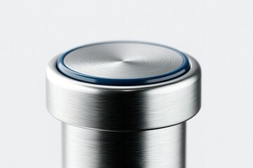 Poster - Close-up view of a sleek, modern metallic button on a minimalist design element