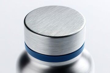 Poster - Minimalist design of a metallic water bottle cap with blue accent giving a modern touch in simple elegance