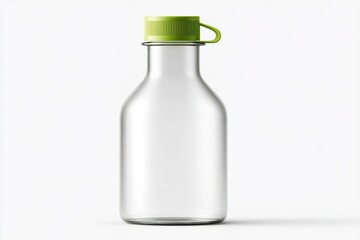 Poster - Clear glass bottle with green cap placed on a plain white background for beverage storage or presentation