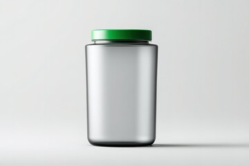 Poster - Transparent jar with green lid on a light gray background showcasing minimalist design and modern aesthetic