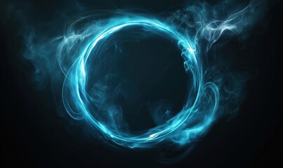 Poster - glowing blue smoke circle with ethereal wisps and dark background
