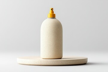 Poster - Modern sand-colored spray bottle on a circular platform highlighting minimalist design for everyday use