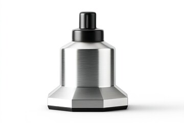 Poster - stainless steel bottle with dropper top sits on a white surface showcasing modern design elements in