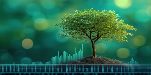 Aufkleber - Tree Growing from Sound Waves Representing Nature and Technology Fusion