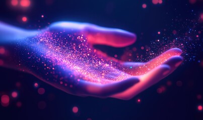Poster - Hand Releasing Colorful Sparkles in Ethereal Glow with Magical Vibes