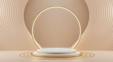 Poster - Display Podium with Gold Circle Accent and Beige Background