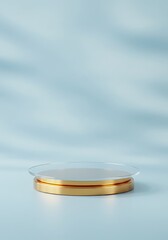 Poster - Display Stand Featuring a Golden Base and Clear Glass Top