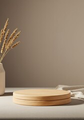 Poster - Wooden Platform with Wheat Stalks Still Life Display