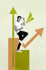 Aufkleber - Trend image vertical photo collage of happy businesswoman businessman receive arrow development success statistics progress