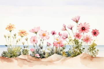 Wall Mural - minimal summer beach in bottom border painting nature outdoors.