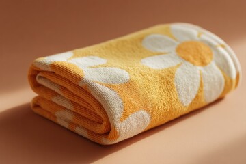 Poster - beach towel with vibrant pattern lies perfectly flat on smooth solid background