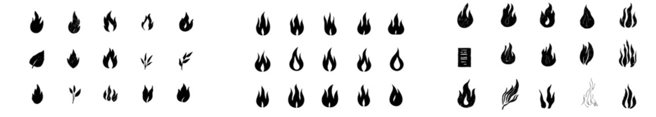 Poster - Vector icon illustration featuring various flame designs along with natural elements and geometric shapes