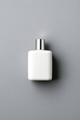 Aufkleber - White bottle stands on soft gray background. Minimal scene showing glass container. Modern container resting. Clean design of shiny top on plain backdrop. Simple elegance in a neutral setting.