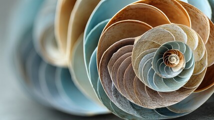Leinwandbilder - Macro View Captures the Intricate Spiral Structure of a Seashell Showcasing Soft Pastel Shades in a Tranquil Natural Setting