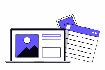 Wall Mural - Minimalist laptop and web browser vector illustration for technology and design concepts