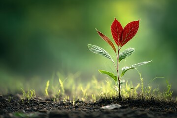 Aufkleber - Heart Shaped Leaves Emerging From Soil Symbolize Growth and Health Under Bright Sunlight