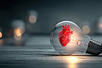 Poster - Creativity and Healthcare Ideas Illuminated by a Heart Inside a Light Bulb Symbolizing Inspiration