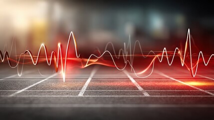 Poster - heartbeat line transforms into a running track, symbolizing fitness and health awareness in a dynami