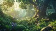 © KHF - A fantasy forest plant anime background features an enchanting woodland scene filled with imaginative, otherworldly flora.