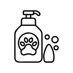 Poster - Pet shampoo bottle with paw print, dog grooming supplies, animal care and hygiene product icon