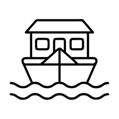 Poster - Outline boat ship vessel water transport nautical travel cruise voyage marine ark drawing line