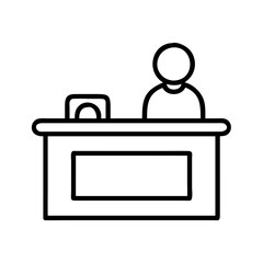 Leinwandbilder - Reception desk icon office worker receptionist information counter service help support line art