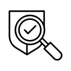 Poster - Shield security check mark with magnifying glass verification icon for approved protection scan analysis