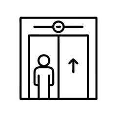 Poster - Elevator lift transportation building access person up arrow icon vector illustration design, line art