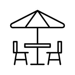 Aufkleber - Table chair umbrella cafe outdoor dining restaurant furniture terrace summer line art icon vector