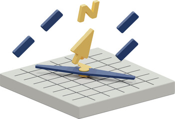 Wall Mural - isometric compass navigation tool with directional arrow and grid base vector illustration