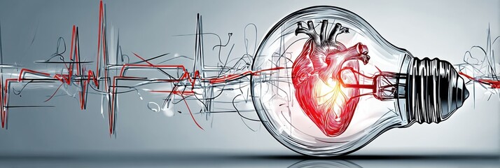 Aufkleber - Heart Inside a Light Bulb Represents Innovative Healthcare Ideas and Inspiration for Improving Wellness and Patient Care in Modern Society