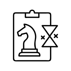Poster - Chess strategy planning on clipboard with hourglass and cross marks time management concept