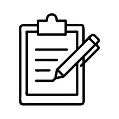 Poster - Clipboard paper document with pen writing checklist form survey report outline icon vector image