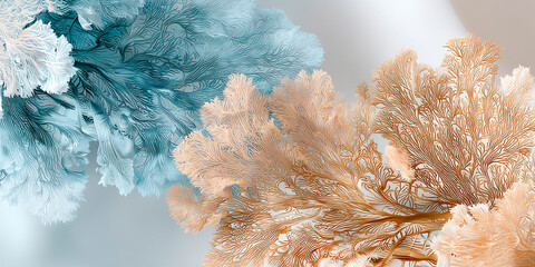 Poster - elegant abstract composition of intricate blue and beige coral-like branches with fine textures on a