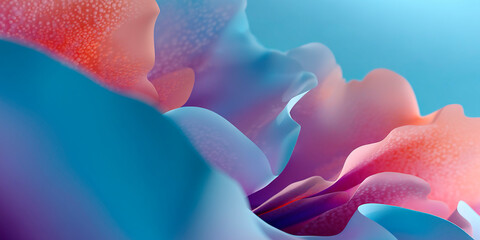 Poster - Vivid abstract close-up of colorful flowing shapes resembling petals or underwater forms in blue, pink, and purple tones with soft textures and dreamy lighting