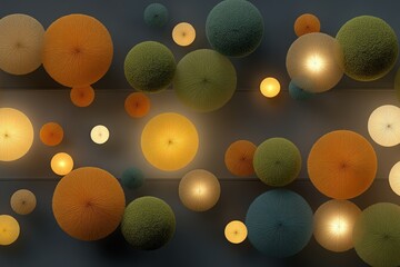 Poster - Decorative round light fixtures display a blend of colors and textures in a modern interior setting with soft illumination