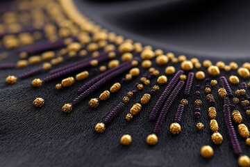 Poster - intricate beadwork design showcasing gold and purple patterns on fabric, capturing the brilliance of