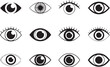 © Pritam - Black and white illustration, stylized eye icons, minimalist design, graphic symbols, vector art, line drawing, geometric shapes, abstract eyeball patterns, simple eye logos, optical illusion