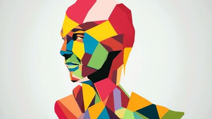 Fototapete - Vibrant portrait of a man's face adorned with colorful geometric shapes creating an eye-catching and artistic visual display of expression