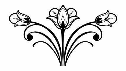Poster - Elegant floral design with three stylized flowers and swirling stems in black and white color scheme created with generated ai
